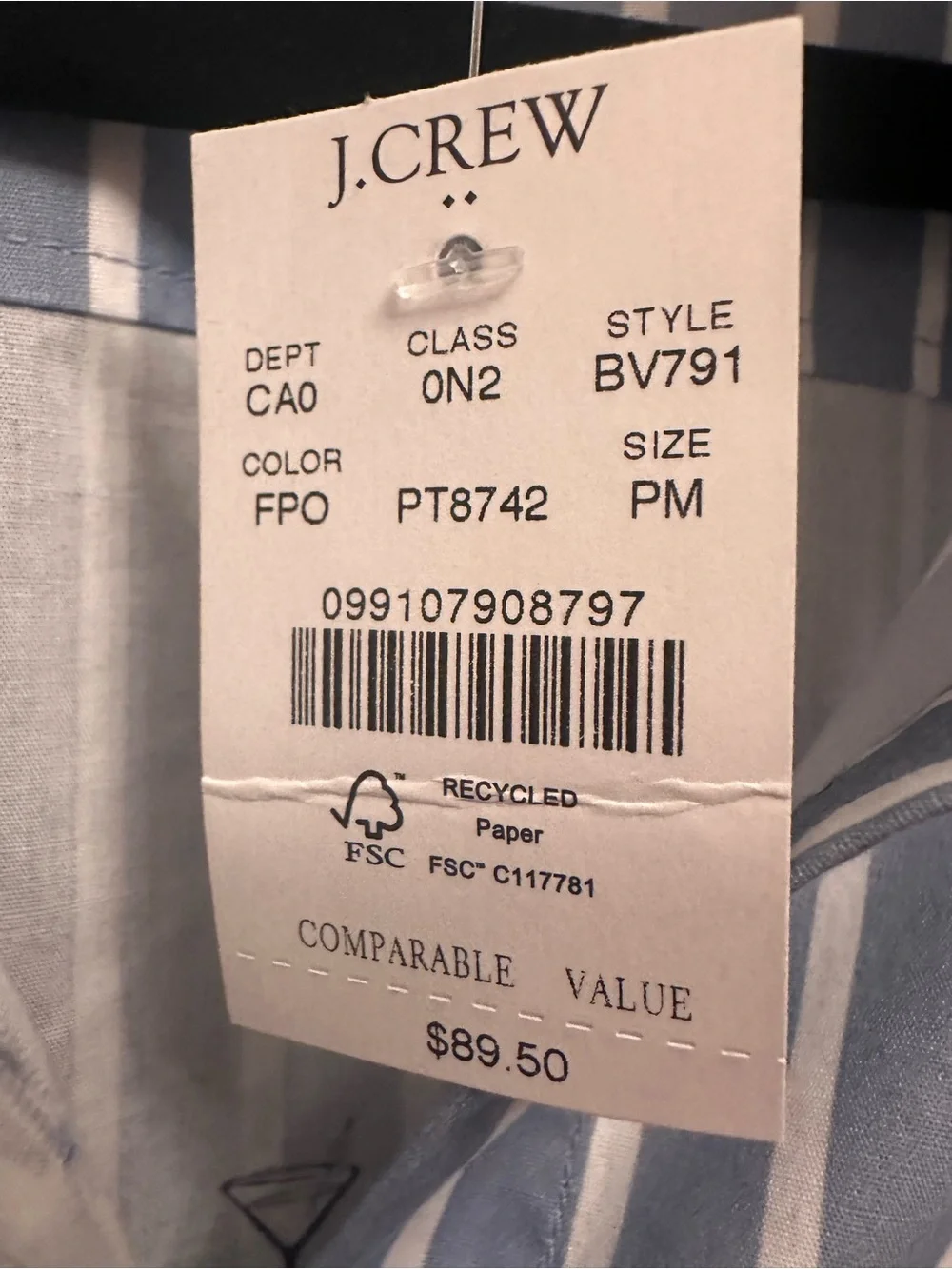 J. Crew Light Blue and White Striped Button-Down Shirt with Embroidered Motif